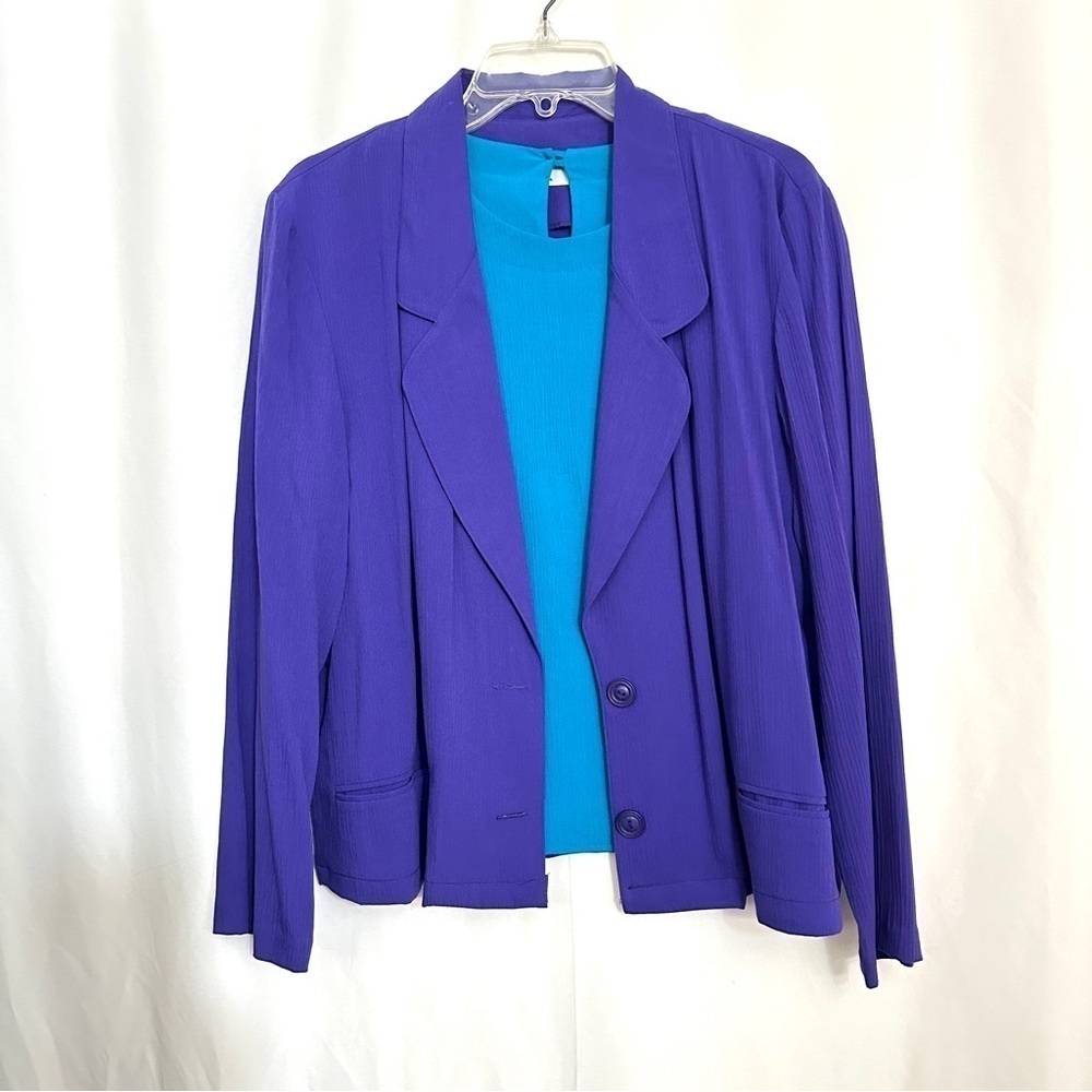 Vintage 80s Alfred Dunner Women's Blue Blouse & Purple Jacket Set sz 10